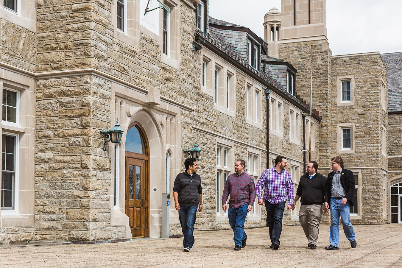 Masons walking outside of lodge