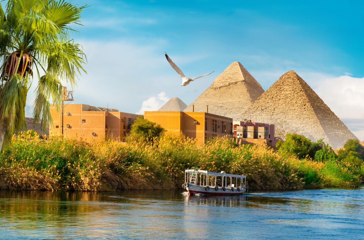 Image of pyramids from river perspective